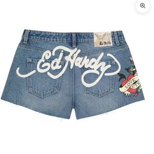 Vintage ED HARDY LOVE ETERNAL DENIM SHORTS size 28 y2k style